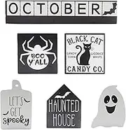 Halloween Tiered Tray Decoration Set, Halloween Tiered Tray Decoration | Vista Print 6 Piece Halloween Tray Decor Set Wooden Signs | Rustic Farmhouse Halloween Decor, Happy Halloween Decorations,