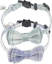Kisangel 2 Pack Adjustable Collar with Bells Breakaway Design for Safety Soft and Comfortable Material Stylish Festive Plaid for Kittens and Cats for Daily Wear