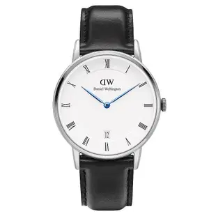 DW Daniel Wellington Dapper時尚黑色皮革腕錶-銀框/34mm(1141DW)