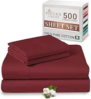 Pizuna Cotton Double Bed Sheet Set, 500 Thread Count 100% Combed Cotton Sateen Weave Double Sheet Set Include 1 Fitted Sheet, 1 Flat Sheet & 2 Pillow Cases (Rio Red Sheet Set - 4 PC)