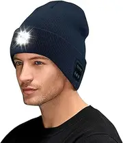 [Sonicefit] Bluetooth Beanie Music Hat with Light, Rechargeable LED Headlamp Knit Cap with Built-in Wireless Headphones & Mic, Unisex Winter Warm Hat