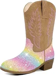 LAURMOSA Cowgirl Boots for Little Girls Mid Calf Pointed Toe Kid Cowboy Boots Side Zipper Classic Embroidered Western Boots Horse Riding Shoes Party for Toddler Little Big Kids