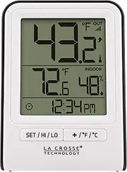 La Crosse Technology Wireless Indoor/Outdoor Temperature Monitor with Hi/Low Records, Humidity, 12/24 Hour Time - 330 Foot Transmission Range