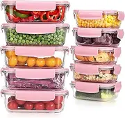 Ansukow Glass Food Storage Containers Set with Lids Meal Prep Containers Reusable for Dishwasher/Microwave/Oven/Freezer,10PCS(10 lids & 10 Containers)-PINK