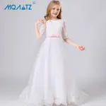 MQATZ 夏季白色長款伴娘禮服女孩兒童服裝公主裙女孩禮服半袖婚紗 4-14 歲 LP-310