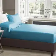 Queen Size Aquamarine 1000TC Silk Silky Feel Satin Fitted Sheet+Pillowcase