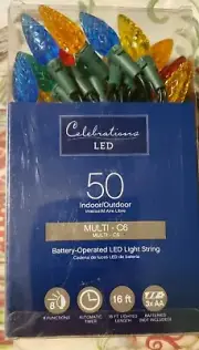 Celebrations LED Battery Operated C6 Multi Function String Lights, Multi color