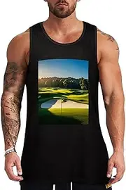 [NQHJT] Men Tank Tops Green Golf Course Sleeveless T Shirts for Men's Fitness Quick Dry Gym Tank Top for Men