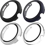 Case for Google Pixel Watch - 4 Pack Screen Protector with Tempered Glass, Hard PC Coverage, Protective Bumpers (Black/MidnightBlue/Silver/Clear)