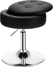 Giantex Vanity Stool with Storage, 360° Swivel PU Leather Vanity Chair, 50-66cm Height Adjustable Makeup Stool with Flipped Lid, Modern Round Storage Ottoman for Living Room Bedroom (Black)