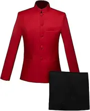 [JEShifangjiusu] Men's 2 Piece Chinese Tunic Suit Mandarin Collar Blazer Set Trousers Jacket Button Down Traditional Uniform Wedding Dress