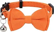 Cat Collar with Bow Tie Bell Breakaway Kitten Small Pet Safety Solid Wedding Basic Pure Color Suede Soft Adjustable [1pc] Orange