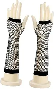 [OATIPHO] Elegant Long Mesh Gloves Women's Fishnet Wrist Gloves Black Nylon Lace Show Party and Cosplay Accessory