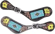 CHALLENGER Horse Western Antique Floral Leather Hand-Tooled Beaded Adult Spur Straps 74FK05