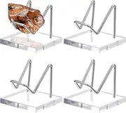 Wenqik 4 Pcs Rock Display Stand Crystal Display with Metal Arms and Acrylic Pedestal Base Decorative Easel Stand Mineral Crystal Stand(Silver,Small)