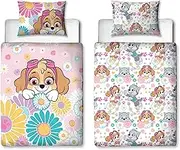 Official Paw Patrol Childs Toddler Cot Bed Duvet Cover | Flowers and Skye Design Reversible 2 Sided Bedding with Matching Pillowcase, Polycotton
