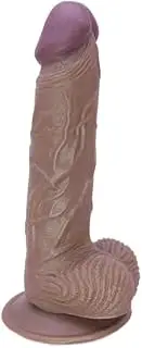 22CM Realistic Dildos Feels Like Skin,Lifelike Soft Silicone with Strong Suction Cup for Hands-Free Play with Big Balls Fake Penis for Women Sex Toy, (Brown color)