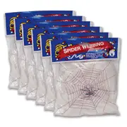 6PK Webbing With Spiders Spooky Halloween Party Fake Cobweb Indoor Decor White