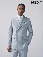 Light Blue Double Breasted Check Suit Jacket (AA6535) | $180