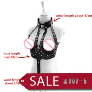 Black Pu Leather Neck Brast Undewear Suit Flirt Fetish Restraints for Female New