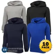 10 x Kids Boys Girls Unisex Plain Fleecy Hoodie Jumper Classic Hooded Team 3KFH