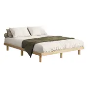 Oikiture Bed Frame Queen Size Wooden Bed Base Platform Solid Wood Slats