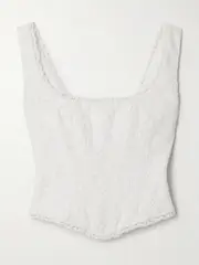 [LOVESHACKFANCY] LOVESHACKFANCY - Lorelai Cropped Crochet-trimmed Corded Lace Bustier Top - Off-white - US2 US 2 Off-white