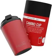 made by Fressko Reusable Coffee Cup - Stainless Steel Insulated Mug - Leak Proof Travel Cup for Hot/Cold Drinks - 3 Hr Heat Retention - Fits Car Holders & Coffee Machines - Chilli - 12oz 340ml