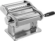 [Marcato] Atlas 150 Pasta Maker Machine - Durable Chrome-Plated Steel Manual Pasta Roller W/ Adjustable Dough Thickness, Features A 10-Position Regulating Knob, W/ 3 Pasta Shape Options - Silver