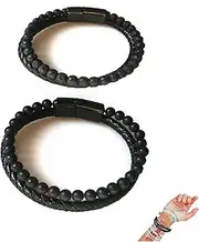 [KOFISNI] Natural Agate Stone Leather Beaded Bracelet Volcanicx Wellness & Relief Bracelet Lugxb Natural Agate 6mm Stone Adjustable Clasp Leather Beaded Bracelet Jewelry Gifts for Men WomenNatural Agate Stone