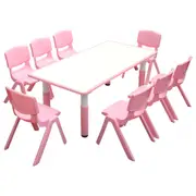 120x60cm Kids Pink Whiteboard Drawing Activity Table & 8 Pink Chairs Set