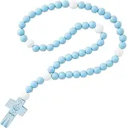 Trinity Church Supply Baptism Celebration Cord Rosary – Blue and White Wood Beads, 20-1/2" Length, Commemorative Cross, Wood, No Gemstone