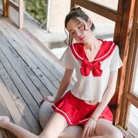 在飛比找momo購物網優惠-【流行E線】水手服 性感學生服 短袖上衣迷你裙水手制服角色扮