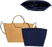Chispee Felt Purse Organizer Insert Luxury Handbag Organizers for Longchamp Divider Pocket & Zipper Inner Bag Liner fit Large, Navy Blue