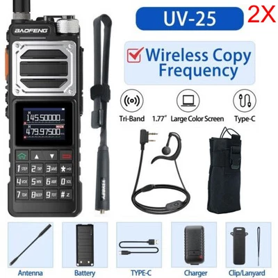 US 2X BAOFENG UV-25 WALKIE TALKIE LONG RANGE TRI-POWER TWO WAY HAM RADIO&BAG KIT