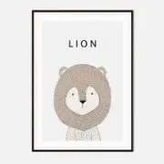 Galrie Charming Minimalist Lion Art Print for Kids' Room Decoration, Black Frame, A1 60 x 84cm (23 x 33inch)