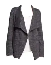 PM Eileen Fisher Charcoal Terrazzo Stretch Ripple Stand Colla Drape Front Jacket