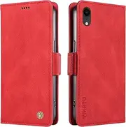YBFJCE Case for iPhone XR, PU Leather Shockproof Durable Phone Wallet Case Protective Flip Folio Cover, for iPhone XR Cover with Card Holder, Red