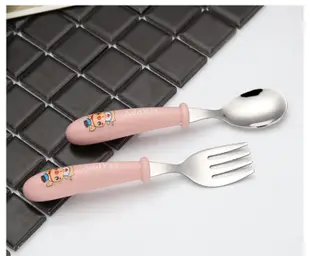 304不銹鋼湯匙 兒童餐具 創意卡通勺子 不銹鋼叉 寶寶吃飯勺 餵養勺 寶寶輔食餐具 勺子叉套