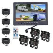9" Quad Split Screen Monitor 4 Rear View Ccd Camera System For Truck Trailer VR