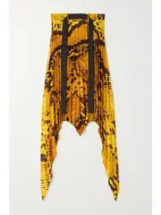 [AZ FACTORY] AZ FACTORY - + Thebe Magugu Asymmetric Belted Snake-print Pleated Recycled Crepe Midi Skirt - Yellow - FR 42 FR 42 Yellow