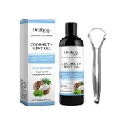 Coconut Pulling Oil , Mint Oil Pulling Mouthwash with Tongue Scraper, Natural Alcohol Free Mouthwash Teeth Whitening & Gum Health, Fresh Breath, Cocon