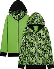 [Minecraft] Creeper Reversible Hoodie Boys 5-14 Years with Zip - Gifts for Boys