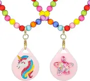 XEEWEN 2 Pack Airtag Necklace Holder for Kids,Cute Pink Unicorn and Star Beaded Necklace Case for Apple Airtag Girls Princess Dress Up