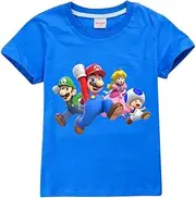 [HERSE] Super Mario Kids Unisex T-Shirt 100% Cotton (8, Blue)