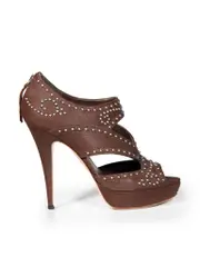 Brown Leather Studded Platform Sandals