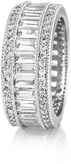 [Verona Jewelers] Womens White Gold Plated Lustrous Eternity Band- Beautifully Crafted Eternity Ring with Emerald Cut Cubic Zirconia Stones