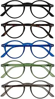 OPULIZE REY Reading Glasses - Retro Round Frames - Men Women - Spring Hinges, Matte Black - Brown Tortoiseshell Matt - Matte Blue - Matte Green - Matte Grey, One Size