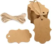 Blank Gift Tags with String, 100PCS Kraft Paper Hang Tags, 2.8X2 in Brown Hangin