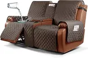 Ruaozz Waterproof Recliner Loveseat Cover with Console, Non-Slip Couch Cover Pet Cover for Double Recliner Split Sofa Cover with Elastic Straps for Kids, Dogs, Pets (Brown, 2 Seater)